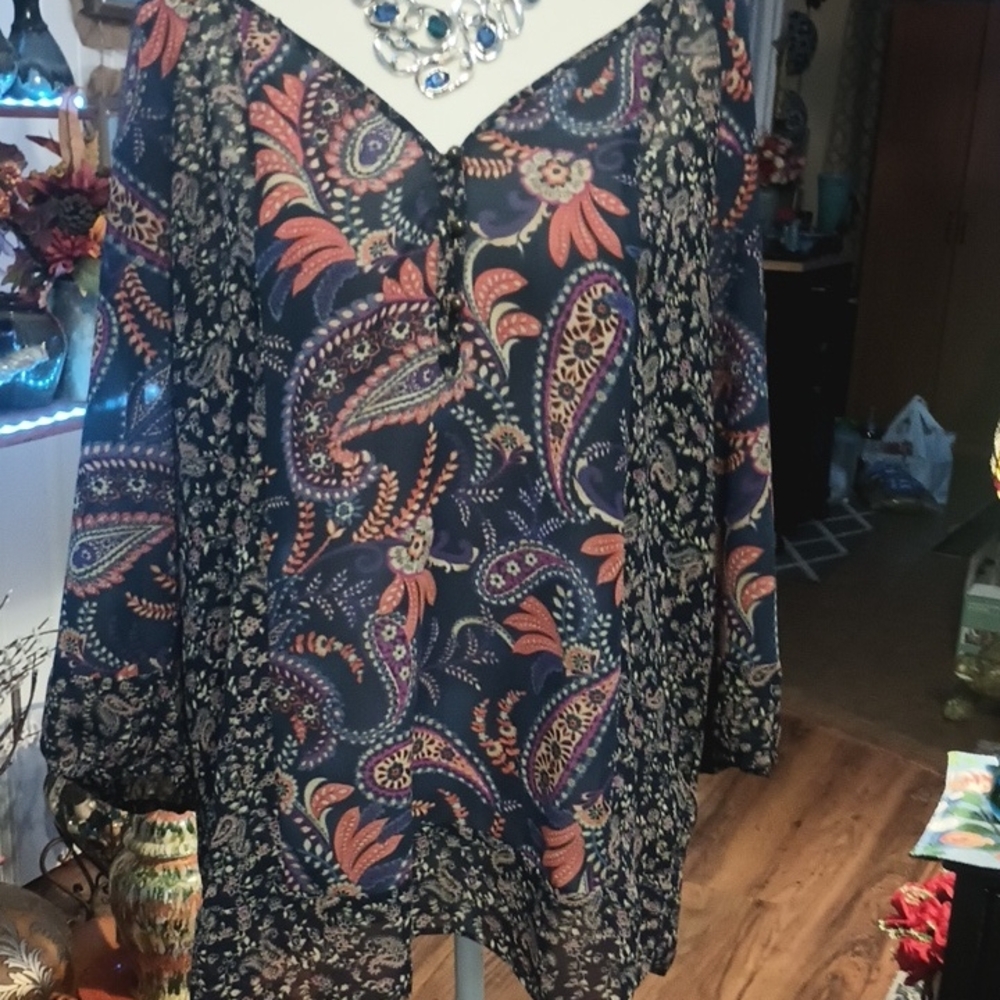 Floral Paisley Women's Blouses By Chaps Size L/XL